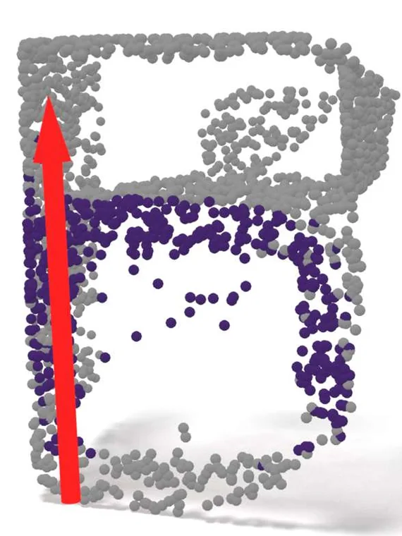 FAMOS prediction for the cane cabinet: the static base in grey, a revolute door with a red hinge axis.